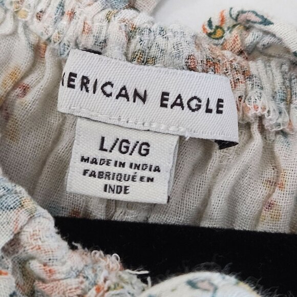 American Eagle Top Floral Button-Up Blouse Large Lace Boho Prairie Peasant Girly - Picture 9 of 11